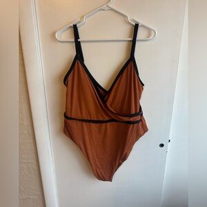 Rust One-Piece Swimsuit with Black Trim